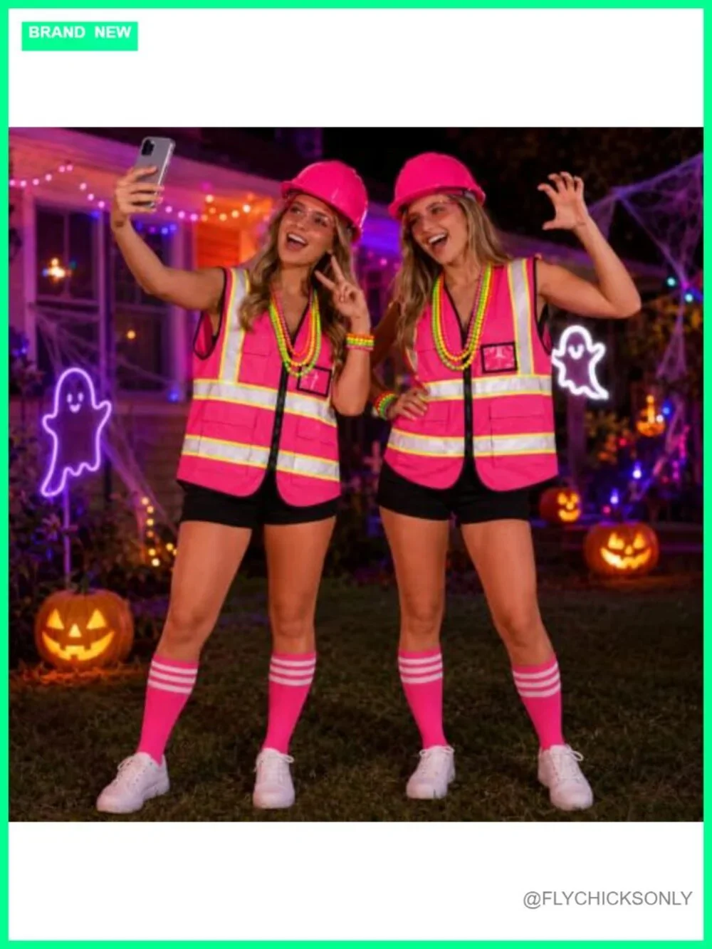 12 Piece Women's Construction Worker Costume Set with Reflective Vest and
